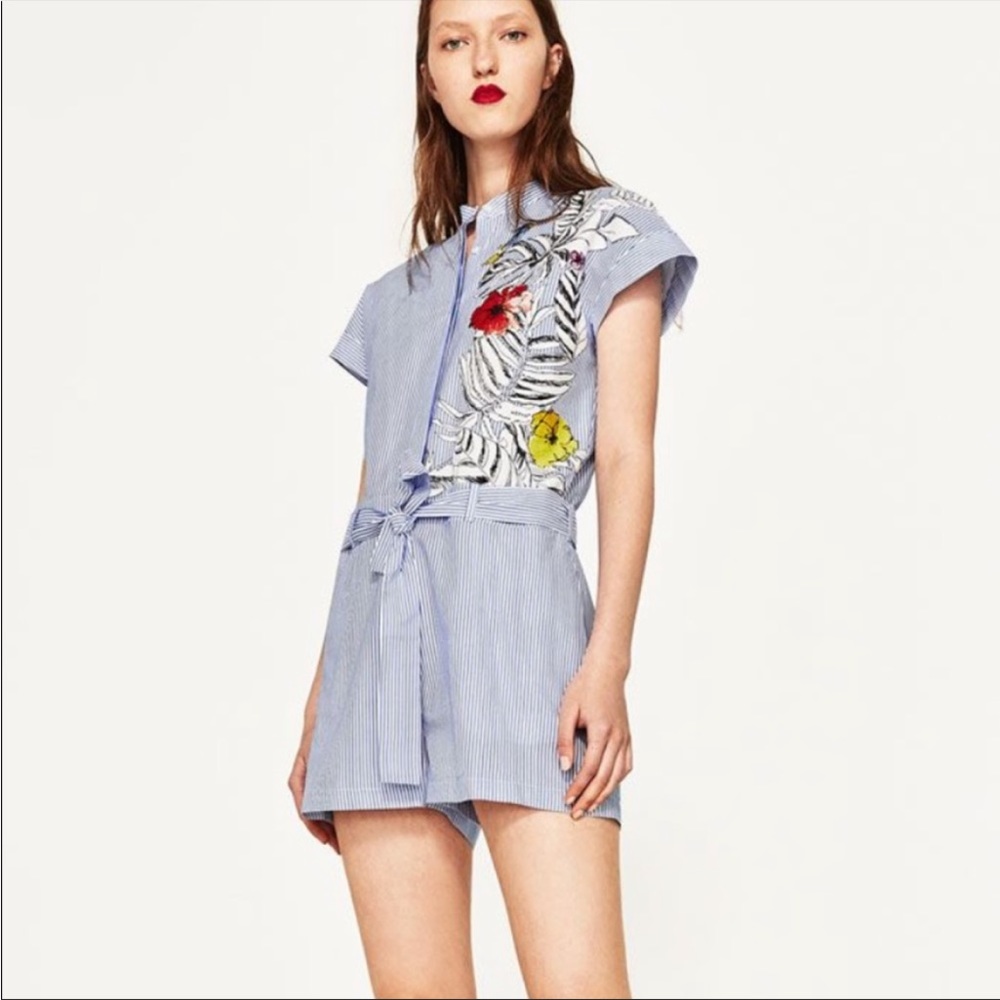 Zara Flower & Stripes Jumpsuit 🌺💙